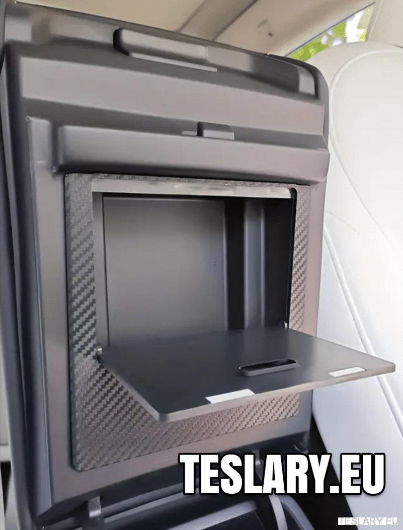 Tesla Model 3 / Y Armrest Hidden Storage Magnetic Lock Carbon Fibre Style Finish - TESLARY Tesla Shop Accessories Europe Nederlands Dublin Cork Ireland Deutschland Espana Alicante France Italia