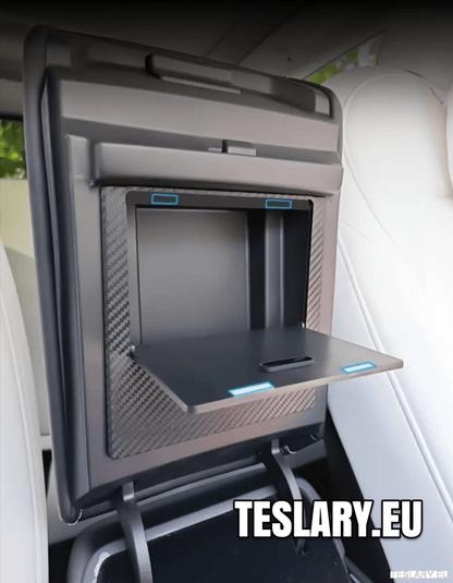 Tesla Model 3 / Y Armrest Hidden Storage Magnetic Lock Carbon Fibre Style Finish - TESLARY Tesla Shop Accessories Europe Nederlands Dublin Cork Ireland Deutschland Espana Alicante France Italia