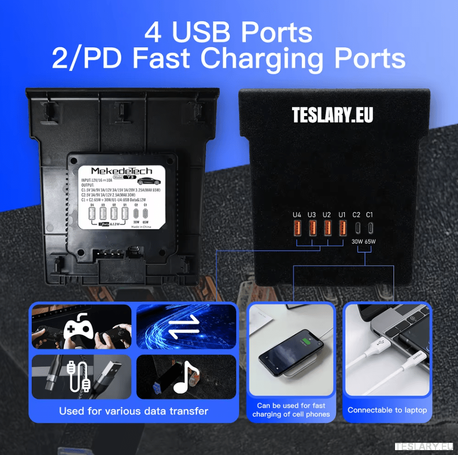 Tesla Model 3 / Y Centre Console Data Storage & USB Expansion Upgrade Panel - TESLARY Tesla Shop Accessories Europe Nederlands Dublin Cork Ireland Deutschland Espana Alicante France Italia