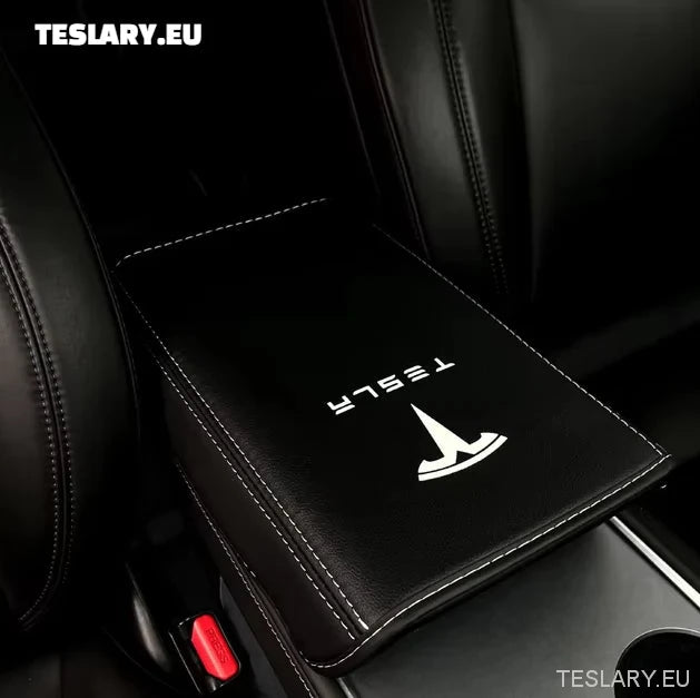 Tesla Model 3 / Y Centre Console PU Leather Armrest Cover with Logo - TESLARY Tesla Shop Accessories Europe Nederlands Ireland Deutschland Espana Alicante France Italia