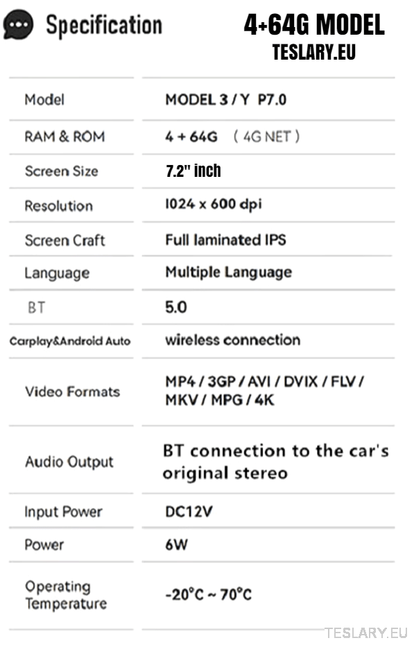 Tesla Model 3 / Y Rear 7.0" Entertainment Screen - TESLARY Tesla Shop Accessories Europe Nederlands Dublin Cork Ireland Deutschland Espana Alicante France Italia