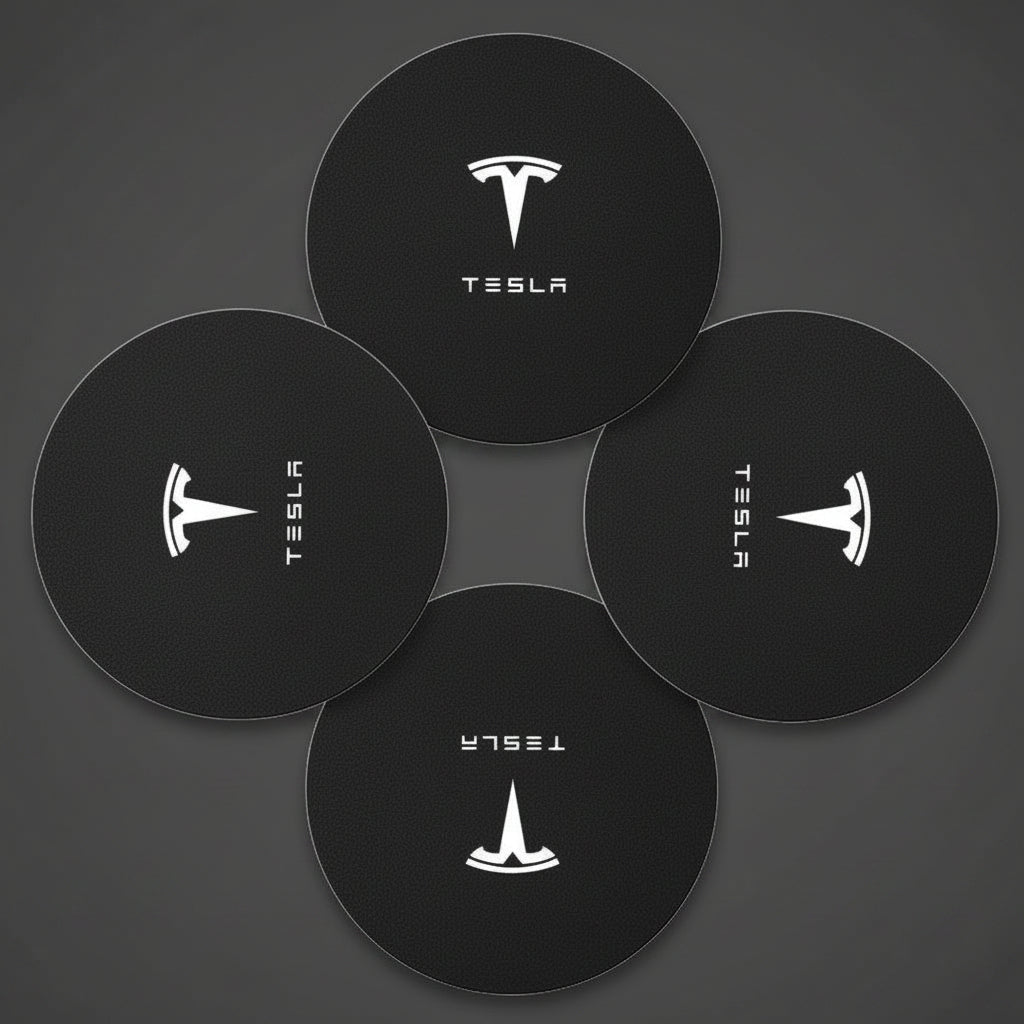 Tesla Model 3 YSX Mittelkonsolen-Bechereinsätze aus schwarzem Leder mit Logo - TESLARY Tesla Shop Zubehör Europa Niederlande Dublin Cork Irland Deutschland Spanien Alicante Frankreich Italien