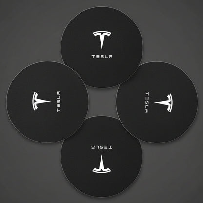 Tesla Model 3 YSX Mittelkonsolen-Bechereinsätze aus schwarzem Leder mit Logo - TESLARY Tesla Shop Zubehör Europa Niederlande Dublin Cork Irland Deutschland Spanien Alicante Frankreich Italien