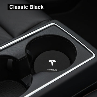 Tesla Model 3 YSX Mittelkonsolen-Bechereinsätze aus schwarzem Leder mit Logo - TESLARY Tesla Shop Zubehör Europa Niederlande Dublin Cork Irland Deutschland Spanien Alicante Frankreich Italien
