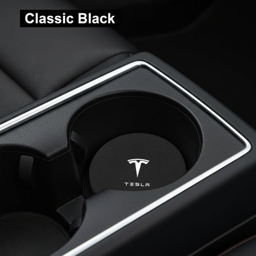 Tesla Model 3 Y S X Black Leather Centre Console Cup Inserts with Logo - TESLARY Tesla Shop Accessories Europe Nederlands Dublin Cork Ireland Deutschland Espana Alicante France Italia