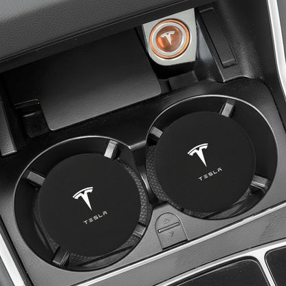 Tesla Model 3 YSX Mittelkonsolen-Bechereinsätze aus schwarzem Leder mit Logo - TESLARY Tesla Shop Zubehör Europa Niederlande Dublin Cork Irland Deutschland Spanien Alicante Frankreich Italien