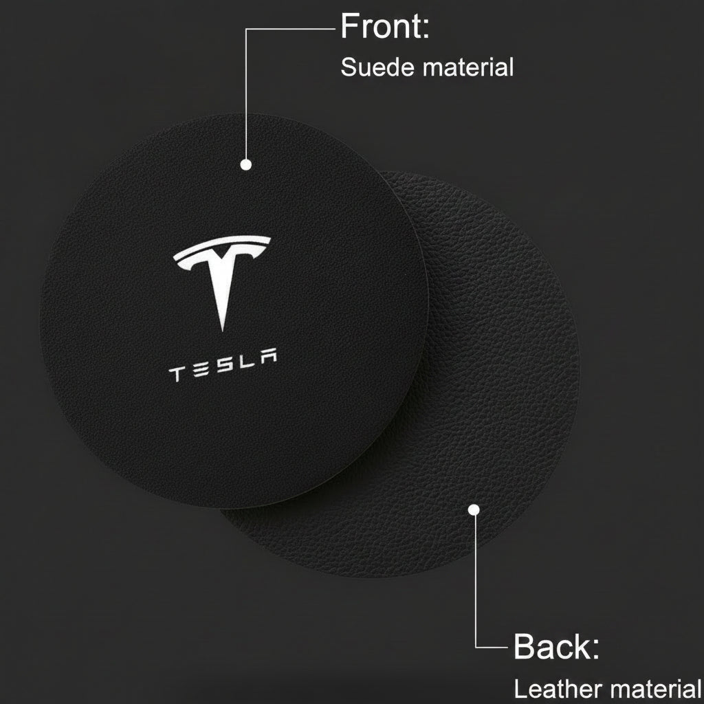 Tesla Model 3 YSX Mittelkonsolen-Bechereinsätze aus schwarzem Leder mit Logo - TESLARY Tesla Shop Zubehör Europa Niederlande Dublin Cork Irland Deutschland Spanien Alicante Frankreich Italien