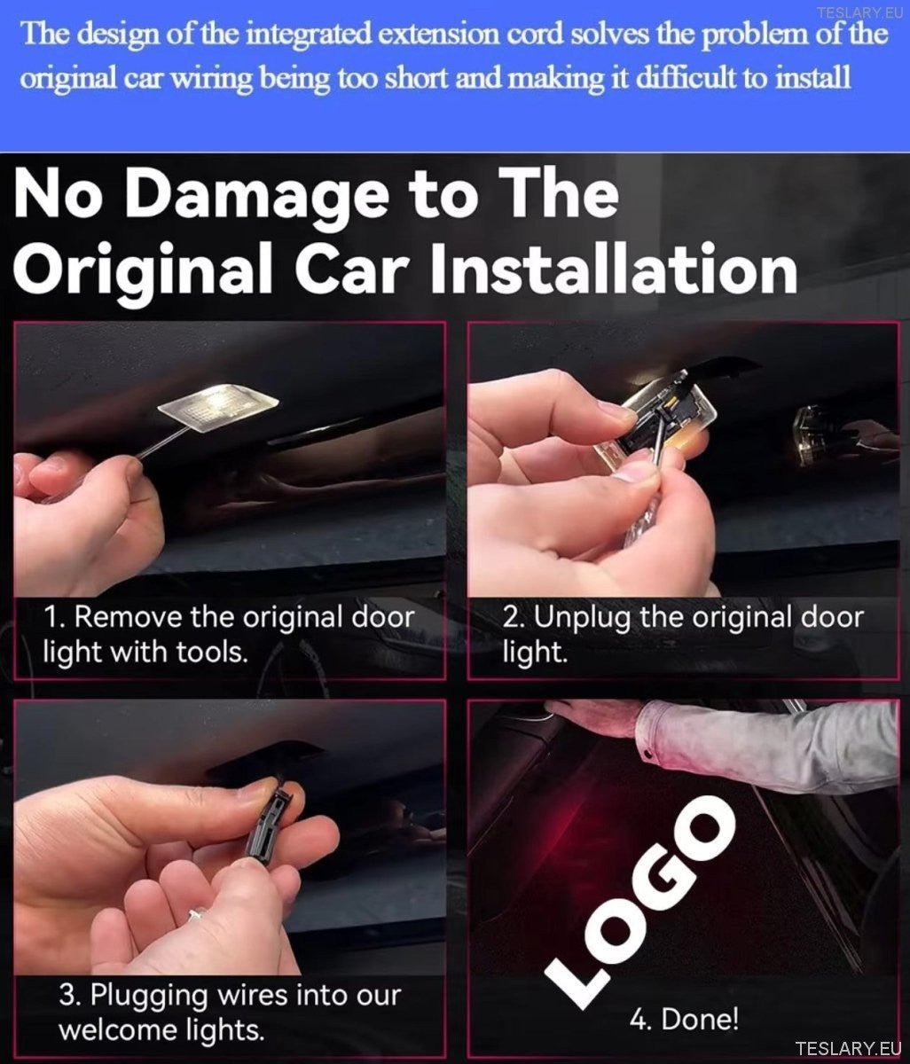 Tesla Model 3 / Y / S / X Door Projector Lights Plaid & Logo Style - TESLARY Tesla Shop Accessories Europe Nederlands Ireland Deutschland Espana Alicante France Italia