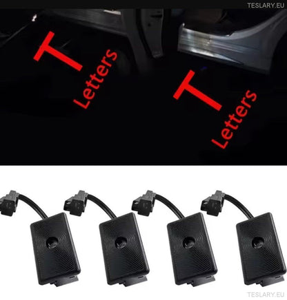 Tesla Model 3 / Y / S / X Door Projector Lights Plaid & Logo Style - TESLARY Tesla Shop Accessories Europe Nederlands Ireland Deutschland Espana Alicante France Italia
