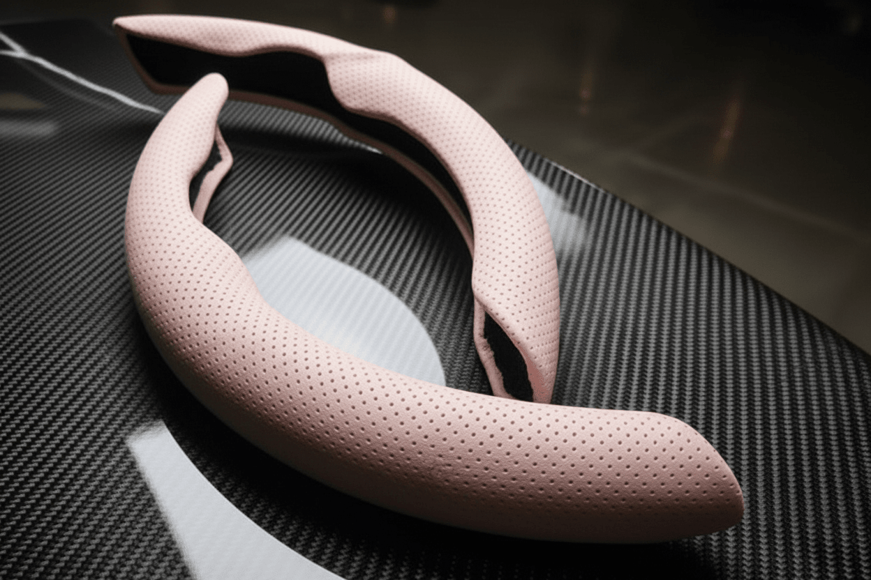 Pink PU LEather Steering Wheel Cover for the Tesla Model 3 Y Highland Juniper Comprar en Europa TESLARY.EU