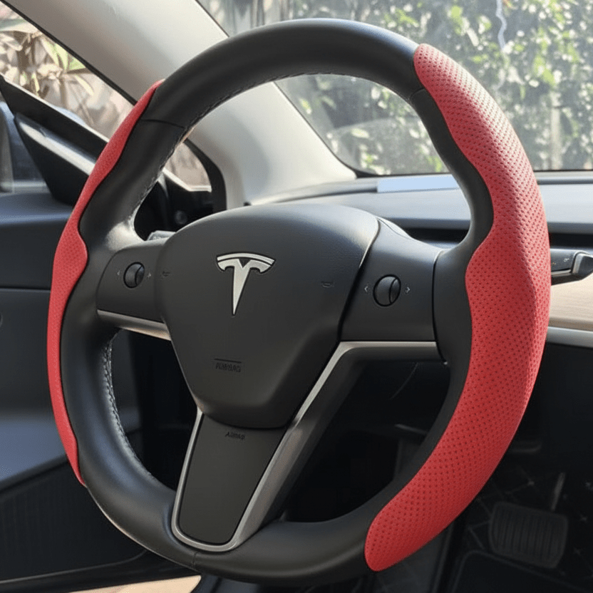 Funda de cuero rojo para el volante del Tesla Model 3 Y Highland Juniper Comprar en Europa TESLARY.EU