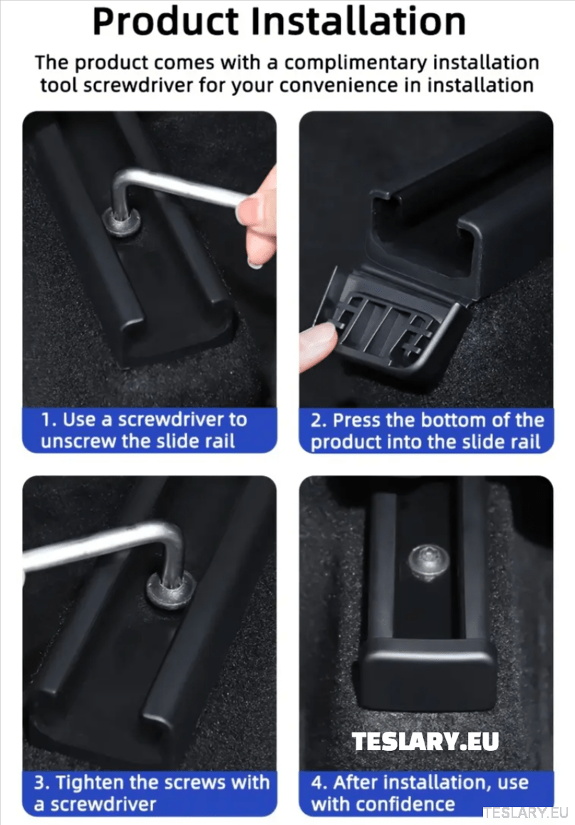 Tesla Model 3 / Y Seat Rail Protectors ( 4 Pieces ) UPGRADED 2025 VERSION - TESLARY Tesla Shop Accessories Europe Nederlands Dublin Cork Ireland Deutschland Espana Alicante France Italia