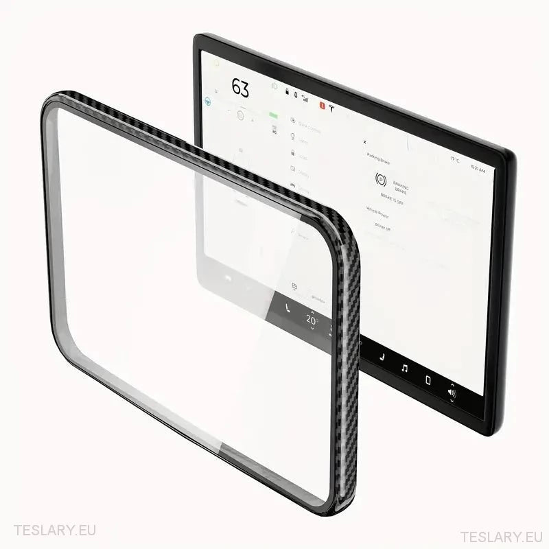 Tesla Model 3 / Y Tempered Glass Screen Protector with Carbon Fibre Edge - TESLARY Tesla Shop Accessories Europe Nederlands Dublin Cork Ireland Deutschland Espana Alicante France Italia