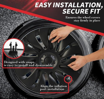 TESLA MODEL Y 19" FULL COVERAGE UBERTINE STYLE HUBCAPS - MATTE BLACK - TESLARY Tesla Shop Accessories Europe Nederlands Dublin Cork Ireland Deutschland Espana Alicante France Italia