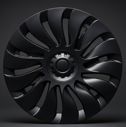 TESLA MODEL Y 19" FULL COVERAGE UBERTINE STYLE HUBCAPS - MATTE BLACK - TESLARY Tesla Shop Accessories Europe Nederlands Dublin Cork Ireland Deutschland Espana Alicante France Italia