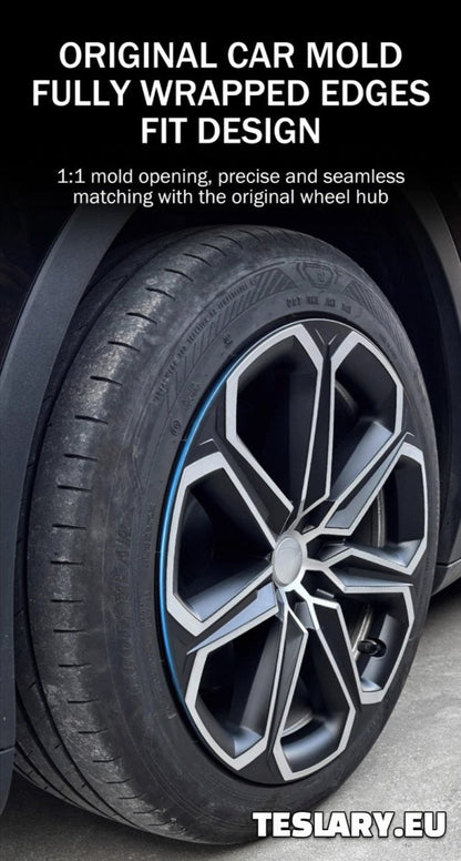 TESLA MODEL Y 19" UNIQUE S14 FULL COVER WHEEL HUBS BLACK & SILVER - TESLARY Tesla Shop Accessories Europe Nederlands Dublin Cork Ireland Deutschland Espana Alicante France Italia