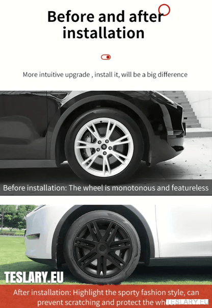 TESLA MODEL Y 19" UNIQUE S3 FULL COVER WHEEL HUBS STAR STYLE - TESLARY Tesla Shop Accessories Europe Nederlands Dublin Cork Ireland Deutschland Espana Alicante France Italia