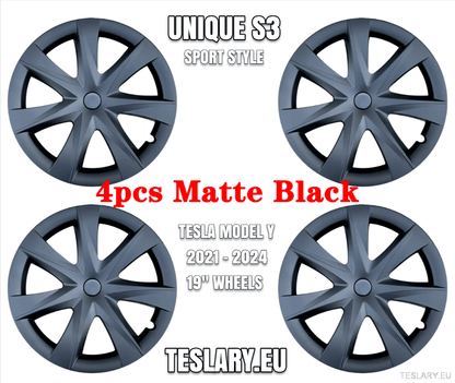 TESLA MODEL Y 19" UNIQUE S3 FULL COVER WHEEL HUBS - TESLARY Tesla Shop Accessories Europe Nederlands Dublin Cork Ireland Deutschland Espana Alicante France Italia
