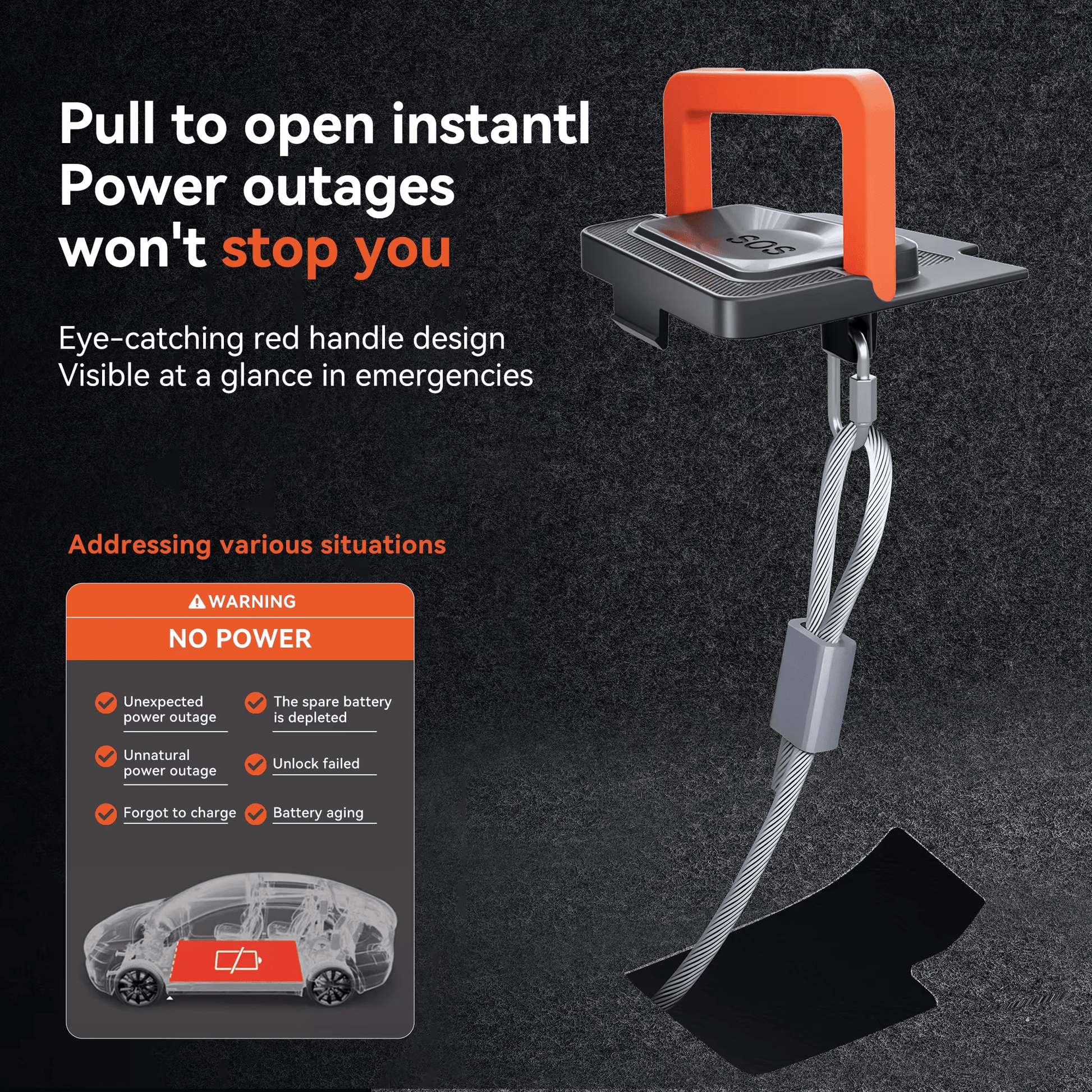 Tesla Model Y Juniper / Model 3 Highland - Rear Door Emergency Handle - Mechanical Unlock for Switch Pull Rope - TESLARY Tesla Shop Accessories Europe Nederlands Dublin Cork Ireland Deutschland Espana Alicante France Italia