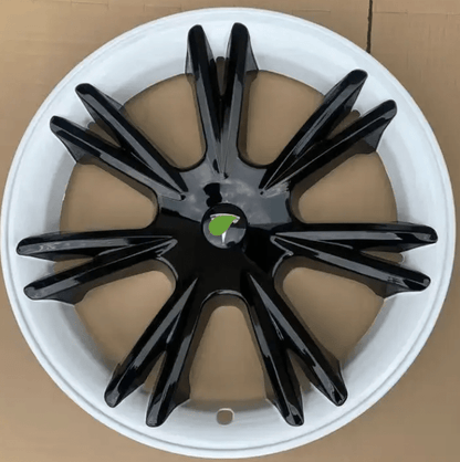 TESLA MODEL Y WHITE & BLACK Wheel Hub Covers 19 - inch for Model Y from 2022 to 2025 UNIQUE S14 - TESLARY Tesla Shop Accessories Europe Nederlands Dublin Cork Ireland Deutschland Espana Alicante France Italia