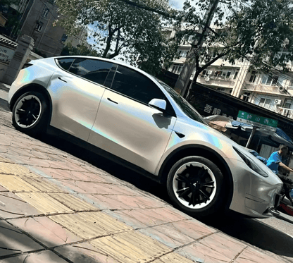 TESLA MODEL Y WHITE & BLACK Wheel Hub Covers 19 - inch for Model Y from 2022 to 2025 UNIQUE S14 - TESLARY Tesla Shop Accessories Europe Nederlands Dublin Cork Ireland Deutschland Espana Alicante France Italia