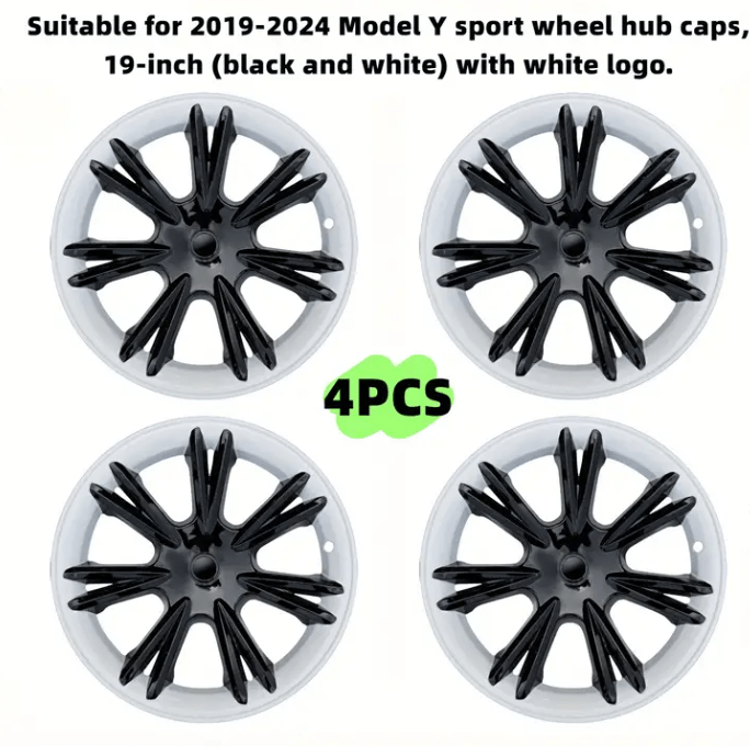 TESLA MODEL Y WHITE & BLACK Wheel Hub Covers 19 - inch for Model Y from 2022 to 2025 UNIQUE S14 - TESLARY Tesla Shop Accessories Europe Nederlands Dublin Cork Ireland Deutschland Espana Alicante France Italia