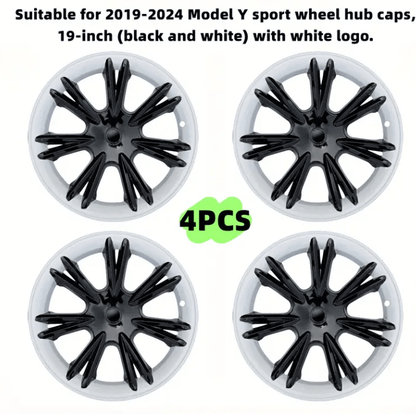 TESLA MODEL Y WHITE & BLACK Wheel Hub Covers 19 - inch for Model Y from 2022 to 2025 UNIQUE S14 - TESLARY Tesla Shop Accessories Europe Nederlands Dublin Cork Ireland Deutschland Espana Alicante France Italia