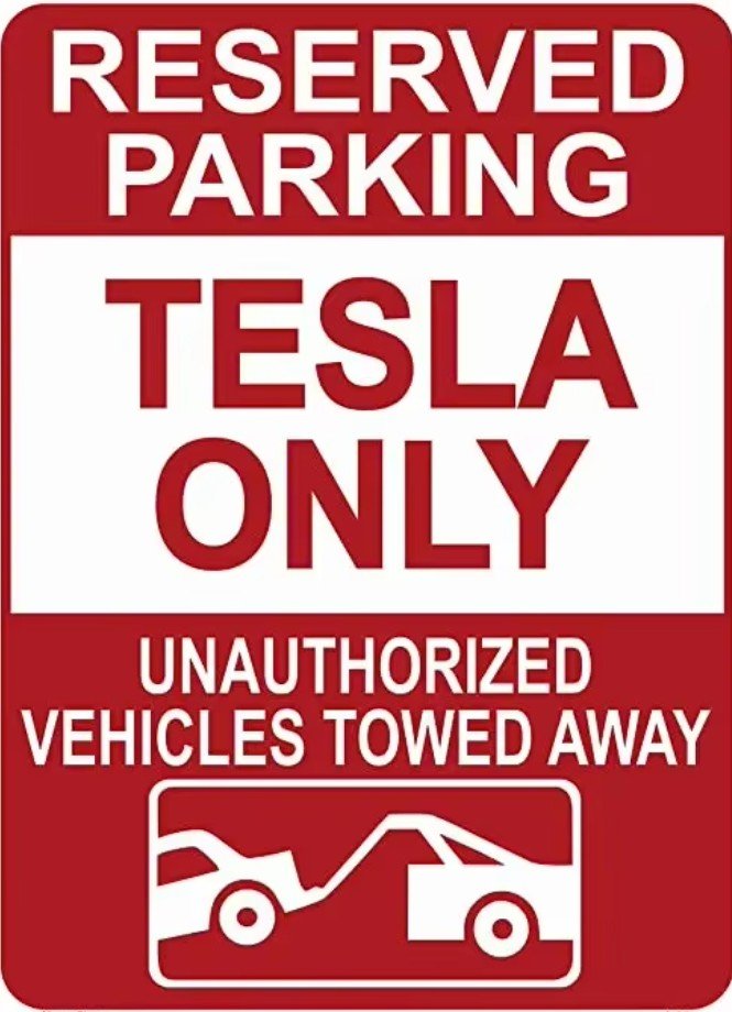 Tesla Only Reserved Parking Sign Others Towed Red White Minimalist Metal Sign - TESLARY Tesla Shop Accessories Europe Nederlands Dublin Cork Ireland Deutschland Espana Alicante France Italia