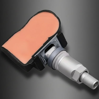 A metal automotive sensor with a threaded connector and a peach-colored rubber or plastic cover, isolated on a white background.
