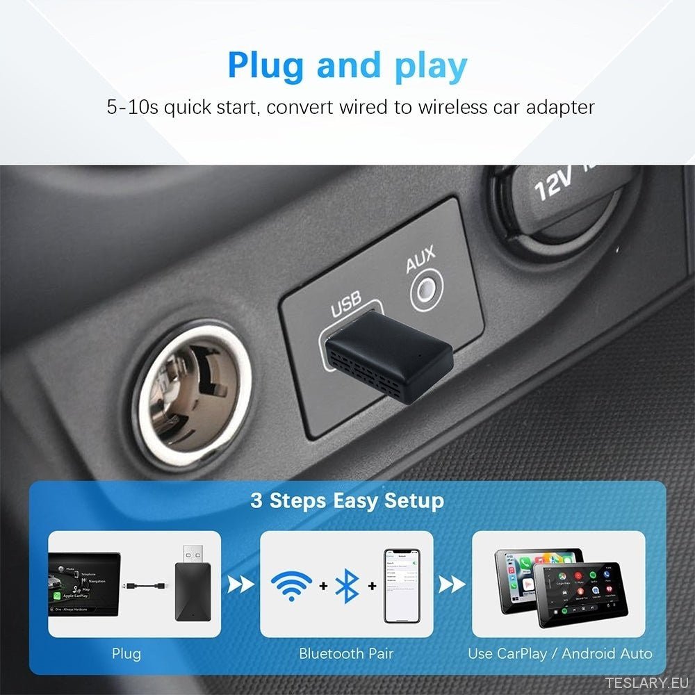 Universal Wireless CarPlay & Android Auto Adapter - TESLARY Tesla Shop Accessories Europe Nederlands Ireland Deutschland Espana Alicante France Italia