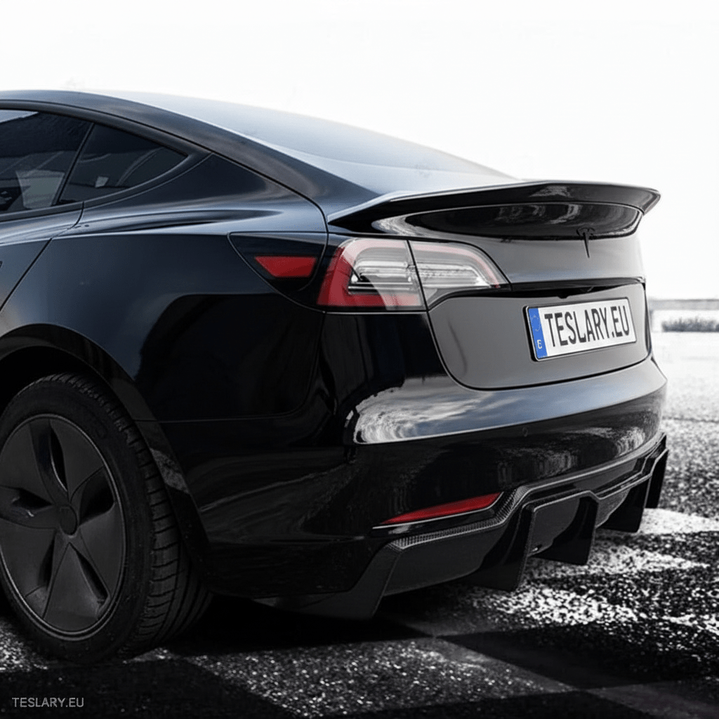 V Type Highkick Sport Spoiler Wing Tesla Model 3 2019 - 2023 - Carbon Fibre Style - TESLARY Tesla Shop Accessories Europe Nederlands Dublin Cork Ireland Deutschland Espana Alicante France Italia