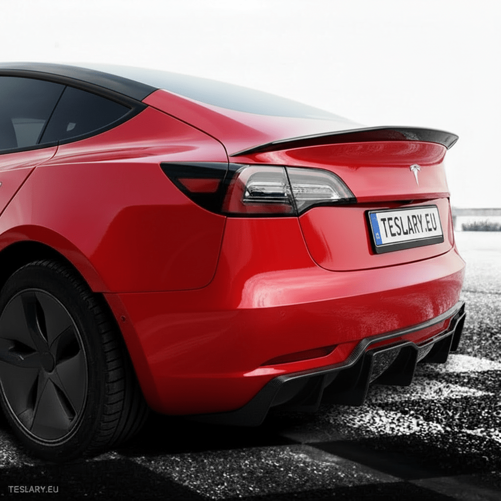 V Type Highkick Sport Spoiler Wing Tesla Model 3 2019 - 2023 - Carbon Fibre Style - TESLARY Tesla Shop Accessories Europe Nederlands Dublin Cork Ireland Deutschland Espana Alicante France Italia