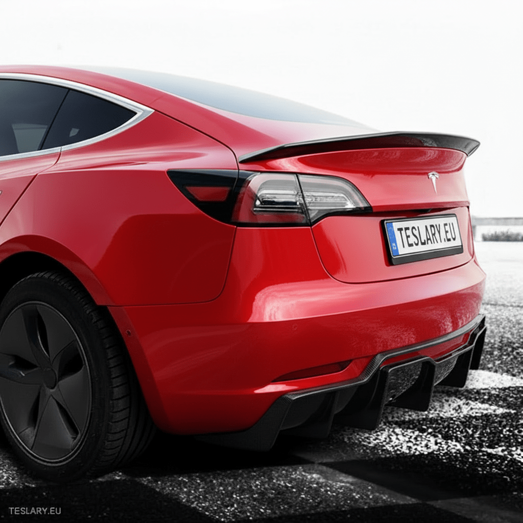 V Type Highkick Sport Spoiler Wing Tesla Model 3 2019 - 2023 - Carbon Fibre Style - TESLARY Tesla Shop Accessories Europe Nederlands Dublin Cork Ireland Deutschland Espana Alicante France Italia
