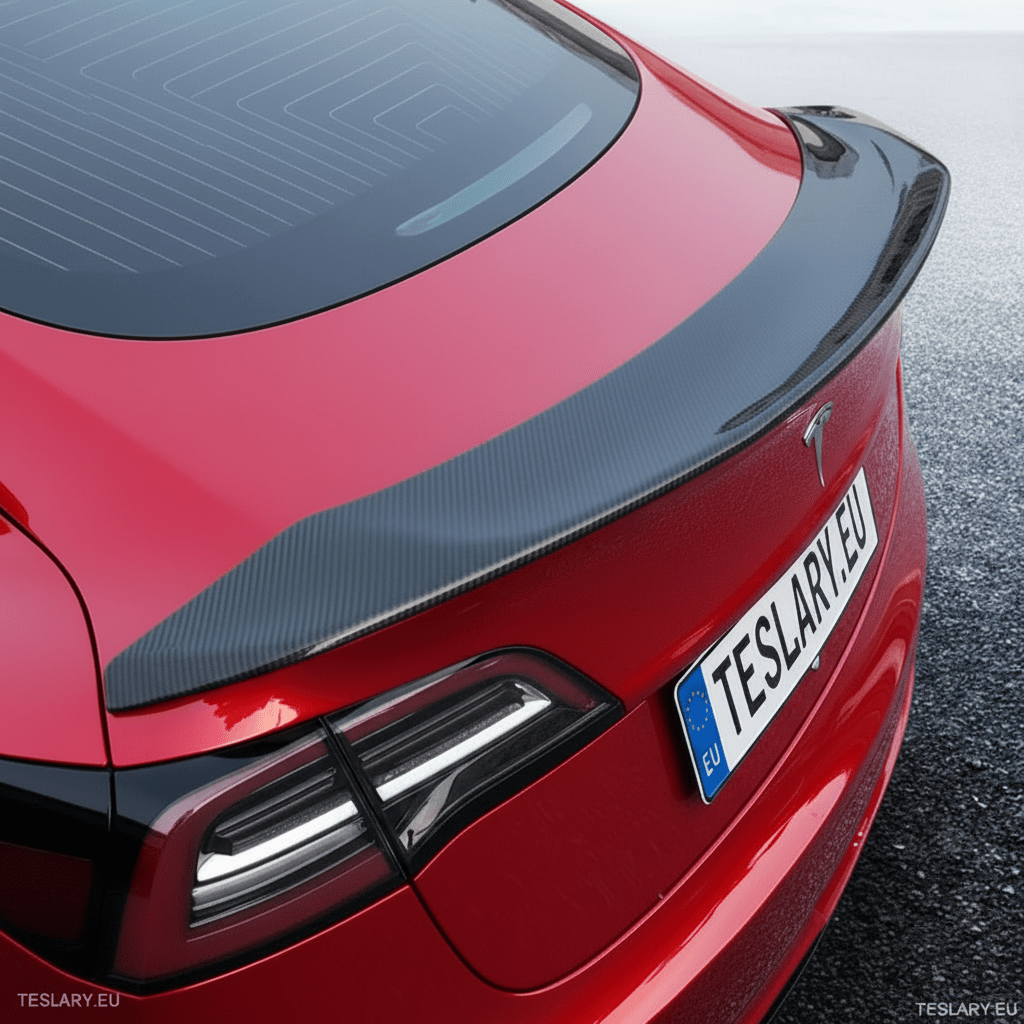 V Type Highkick Sport Spoiler Wing Tesla Model 3 2019 - 2023 - Carbon Fibre Style - TESLARY Tesla Shop Accessories Europe Nederlands Dublin Cork Ireland Deutschland Espana Alicante France Italia