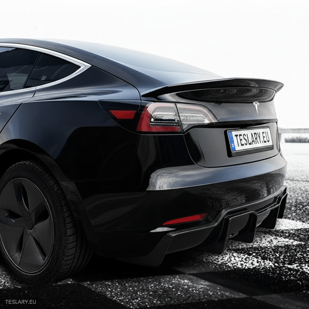 V Type Highkick Sport Spoiler Wing Tesla Model 3 2019 - 2023 - Carbon Fibre Style - TESLARY Tesla Shop Accessories Europe Nederlands Dublin Cork Ireland Deutschland Espana Alicante France Italia
