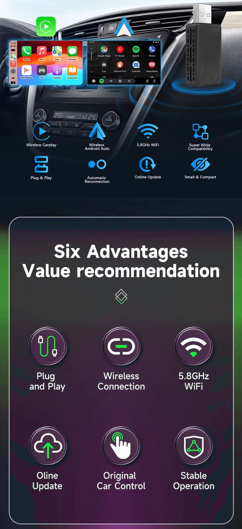 Adaptador inalámbrico inteligente CarPlay Android Auto para todos los coches - TESLARY Accesorios de la tienda Tesla Europa Nederlands Dublin Cork Ireland Deutschland España Alicante France Italia